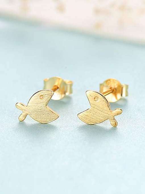 925 Sterling Silver Smooth Fish Minimalist Stud Earring