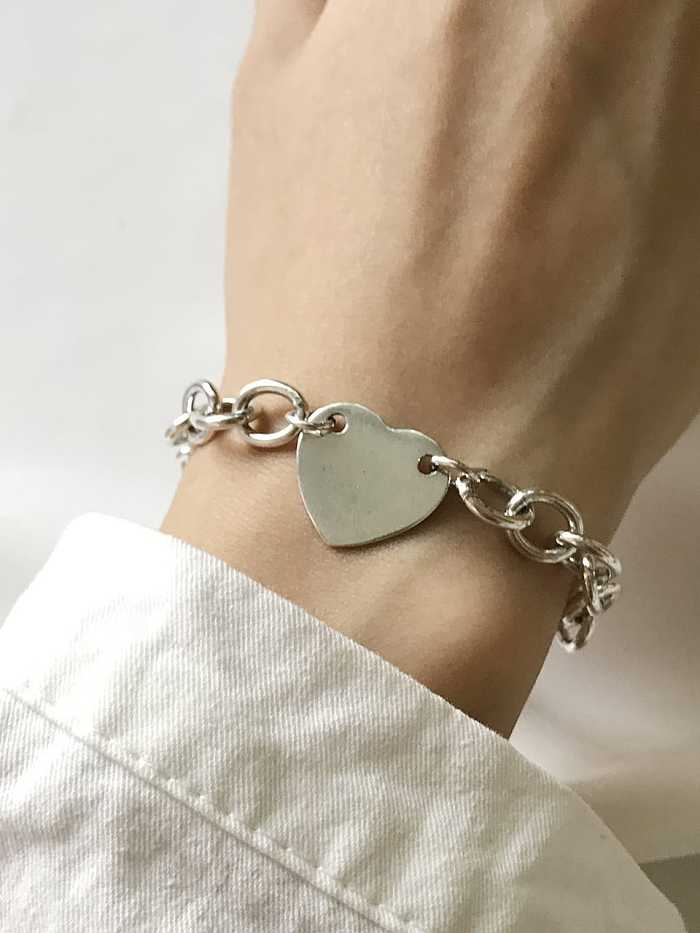 Bracelet à maillons en forme de cœur minimaliste en argent sterling 925