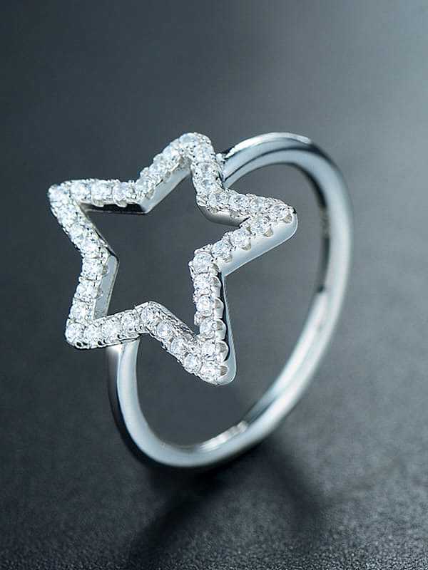 925 Sterling Silver Cubic Zirconia Five-pointed star Dainty Band Ring