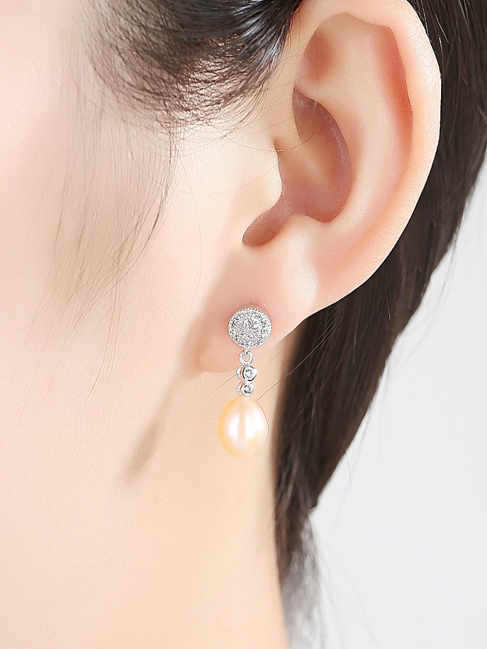 Pendientes de perlas naturales de 3-8 mm con microengaste de circonita 9A de plata de primera ley