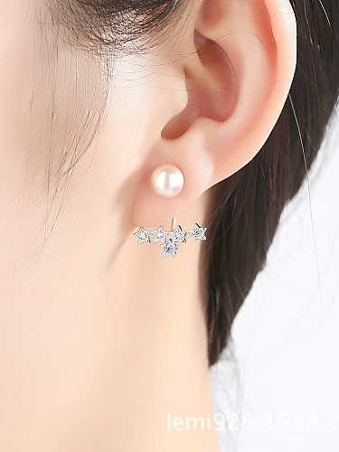 Boucles d'oreilles pendantes en argent sterling 925 avec perle d'eau douce blanche et étoile