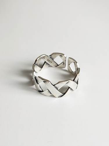Anel em branco artesanal geométrico de prata esterlina 925