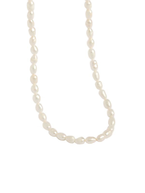 Unregelmäßige minimalistische Halskette aus 925er Sterlingsilber mit Süßwasserperlen in Weiß