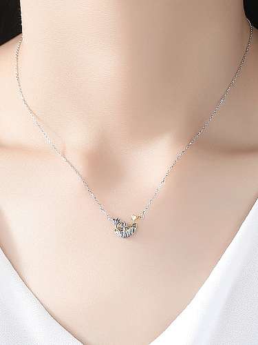 925 Sterling Silver Simple two-color plating irregular pendant Necklace