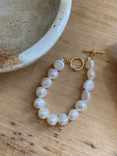Pulsera de cuentas minimalistas redondas de perlas de agua dulce de plata esterlina 925