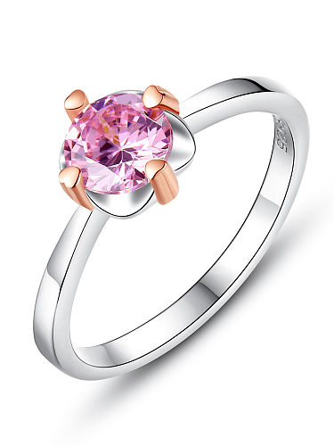 925 Sterling Silber runder rosa Zirkonia minimalistischer Boutique-Mode-Band-Ring