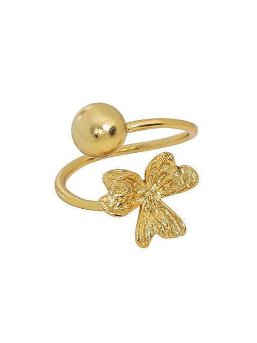 925 Sterling Silver Bead Clover Cute Band Ring