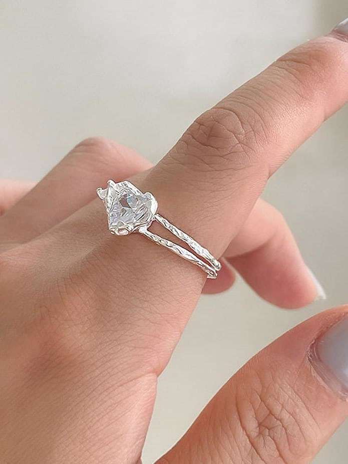 925 Sterling Silver Cubic Zirconia Heart Vintage Stackable Ring
