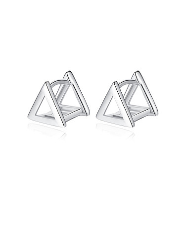 Boucles d'oreilles en argent sterling 925 avec clip triangle simpliste plaqué platine