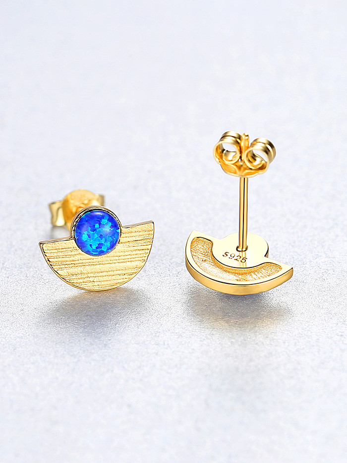 925 Sterling Silver With Opal Simplistic Semicircle Stud Earrings