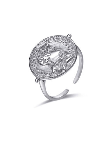 Bague Vintage en argent sterling 925 avec pièce de monnaie géométrique