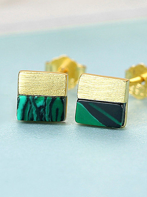 925 Sterling Silver With Acrylic Simplistic Square Stud Earrings