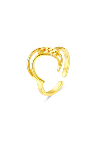 Sterling silver star moon gold free size ring