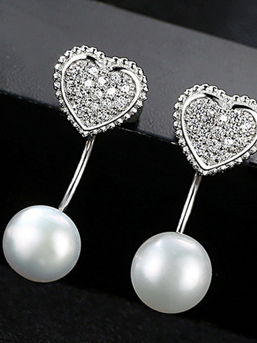 Sterling Silver with AAA zircon and natural pearl earrings