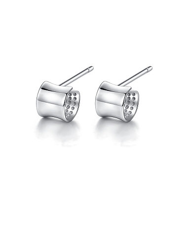 925 Sterling Silver With Platinum Plated Simplistic Cylinder Stud Earrings