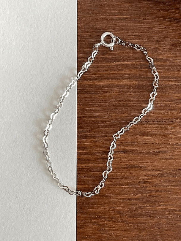 Pulsera de eslabones minimalistas de cadena geométrica de plata de ley 925