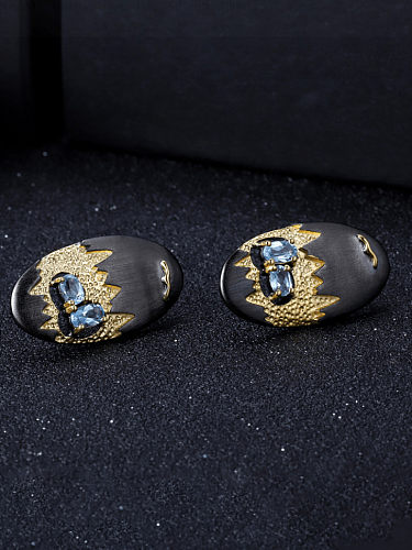 Boucles d'oreilles à tige vintage géométriques en topaze bleu suisse en argent sterling 925