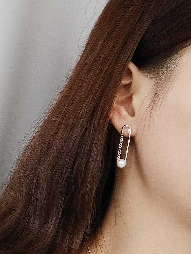 925 Sterling Silver Pin Imitation Pearl Earrings Earring