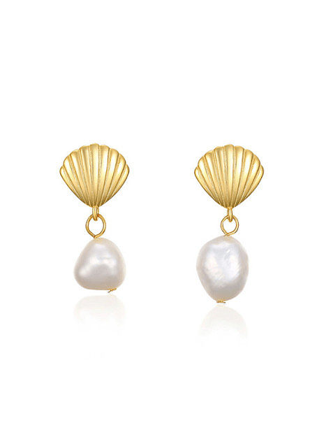 925 Sterling Silver Imitation Pearl Irregular Vintage Drop Earring