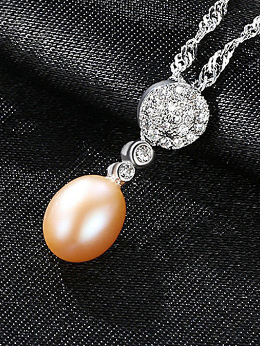 Sterling Silver AAA zircon 7-8mm natural freshwater pearl necklace
