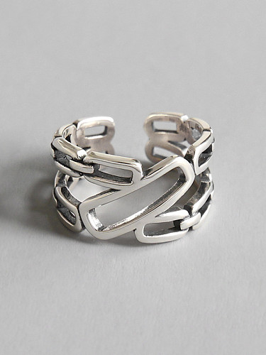Anéis de banda geométrica vintage banhados a prata 925 com prata esterlina antiga