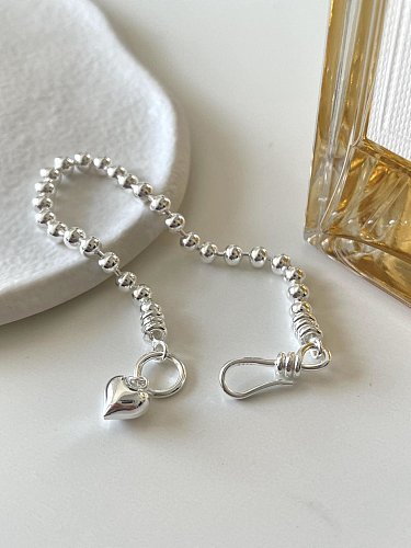 Bracelet perlé vintage coeur en argent sterling 925