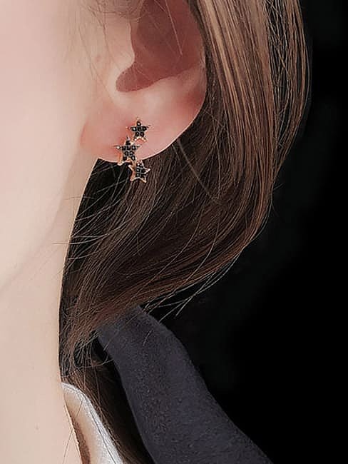 925 Sterling Silver Cubic Zirconia Black Star Trend Stud Earring