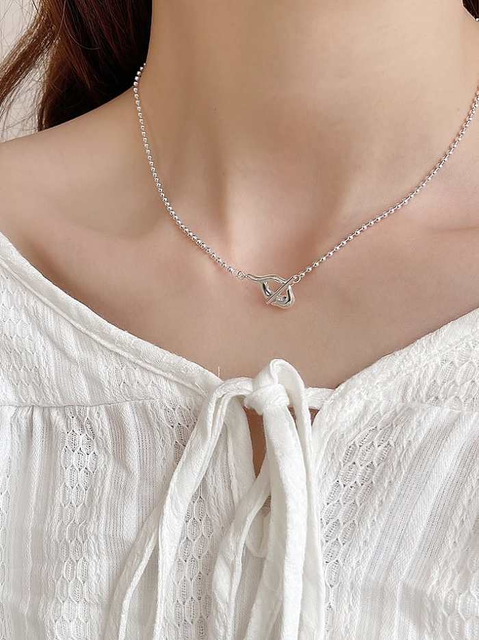 925 Sterling Silver Bead Chain Geometric Pendant Vintage Lariat Necklace
