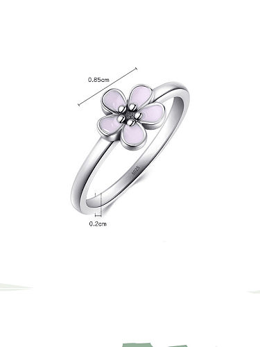 925 Sterling Silver Enamel Flower Cute Band Ring