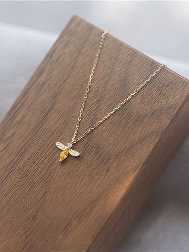 925 Sterling Silver Crystal Bee Dainty Necklace