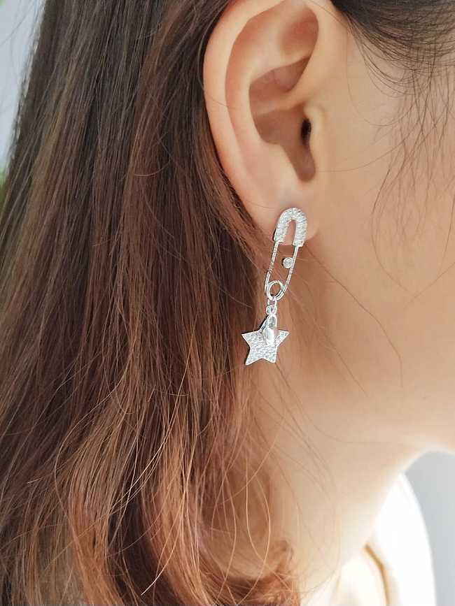 925 Sterling Silver Rhinestone Micro Pin Earpin Minimalist Drop Earring