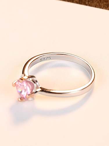 925 Sterling Silver Round Pink Cubic Zirconia minimalist boutique fashion Band Ring