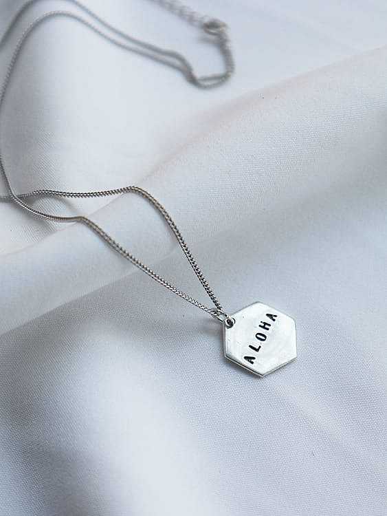925 Sterling Silver hexagon Letter Minimalist Initials Necklace