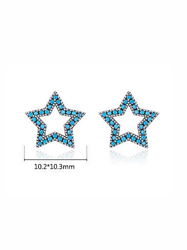 925 Sterling Silver Turquoise Five-Pointed Star Vintage Stud Earring