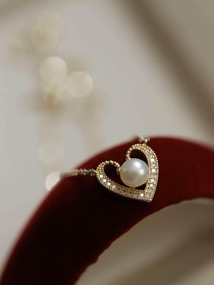 925 Sterling Silber Nachahmung Perle Herz zierliche Halskette