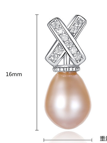 Boucles d'Oreilles en Argent Sterling micro insert 3A zircon Lettre X 7-8mm perle naturelle