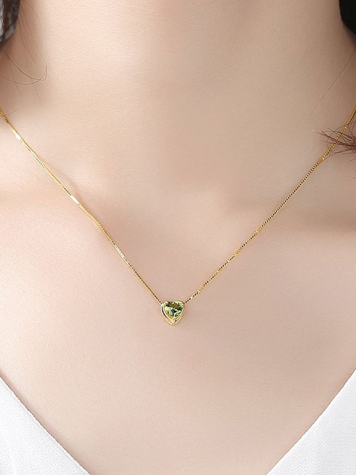Sterling silver minimalist heart-shaped semi-precious stones necklace