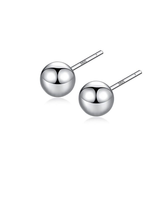 925 Sterling Silver With Platinum Plated Simplistic Round Beads Stud Earrings