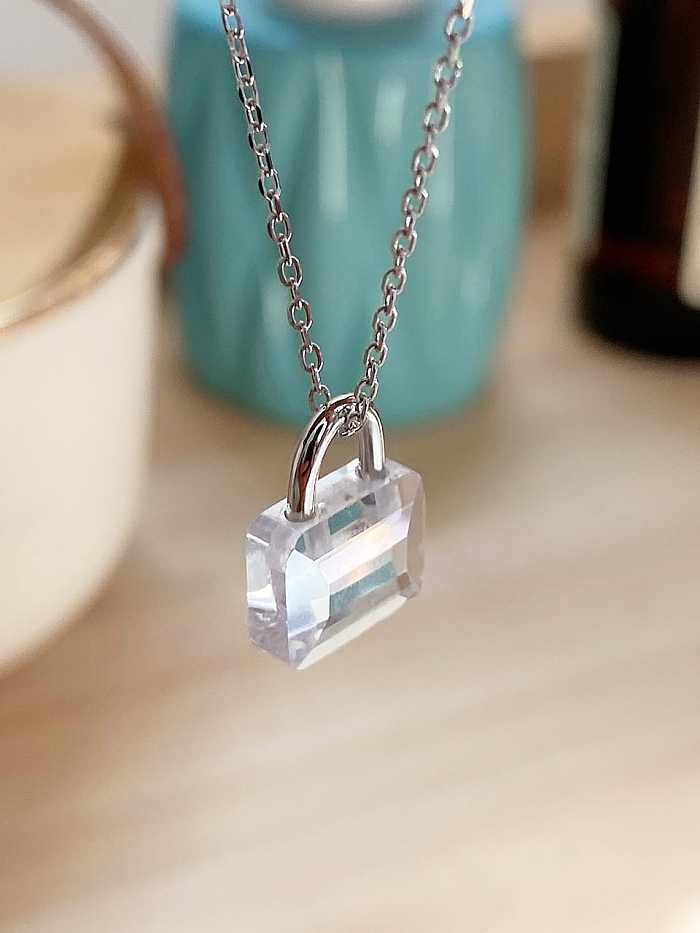 925 Sterling Silver Acrylic Rectangle mini lock Necklace