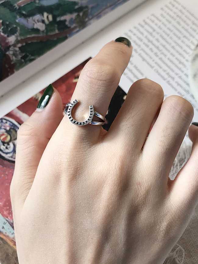 925 Sterling Silver Letter-U Vintage Geeky Ring