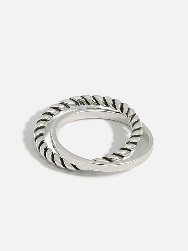 925 Sterling Silber Kreuz Hanfseil Vintage stapelbarer Ring
