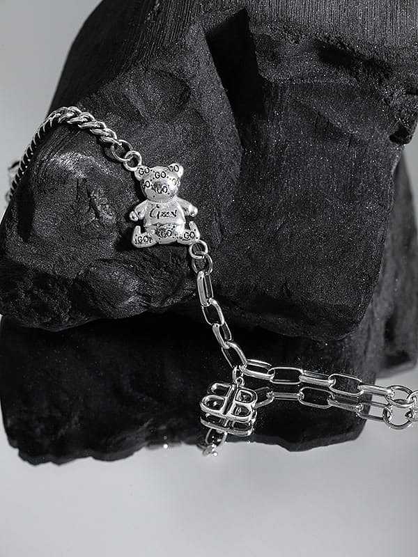 925 Sterling Silver Bear Vintage Hollow Chain Link Bracelet
