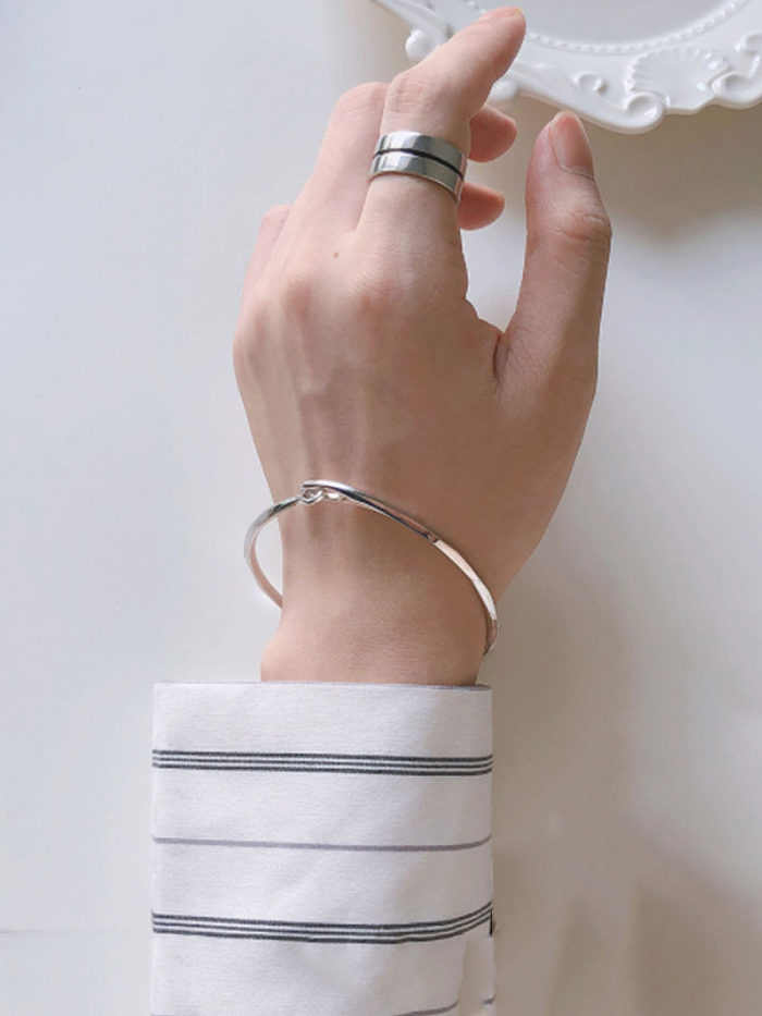 Argent sterling 925 avec bracelets de taille libre irréguliers simplistes plaqués platine