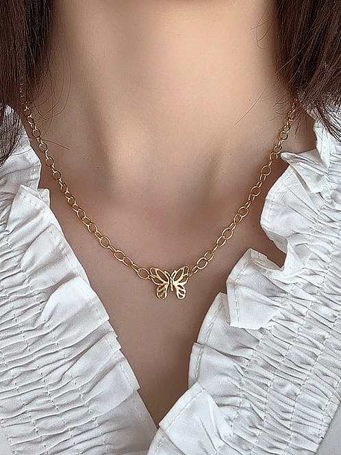 925 Sterling Silver Vintage Hollow Butterfly Necklace