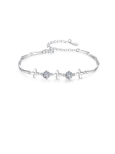 Pulsera Simple de Plata de Ley 925 con trébol de circonitas 3A