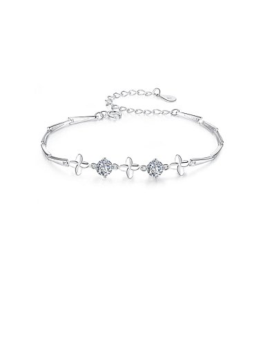 925 Sterling Silver Simple with 3A zircon clover Bracelet