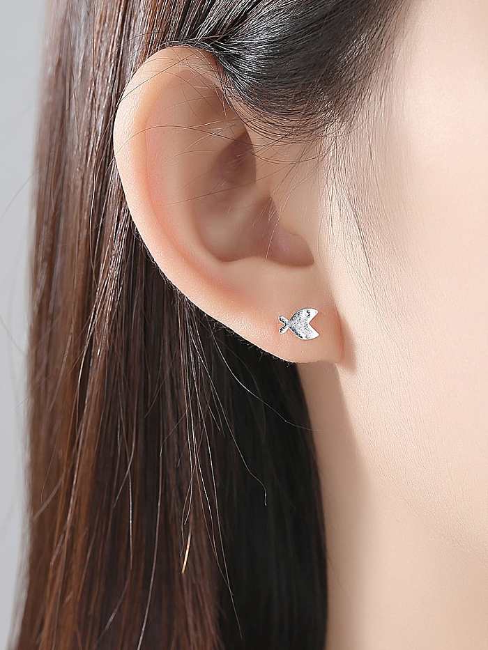 925 Sterling Silver Smooth Fish Minimalist Stud Earring