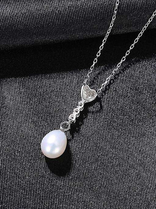 925 Sterling Silber Nachahmung Perle Herz minimalistische Halskette