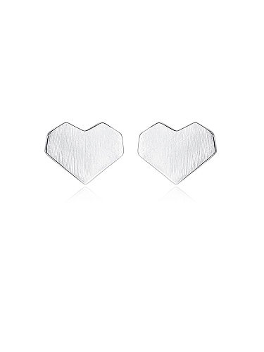 Pendientes de plata de ley 925 con corazón simplista chapado en platino