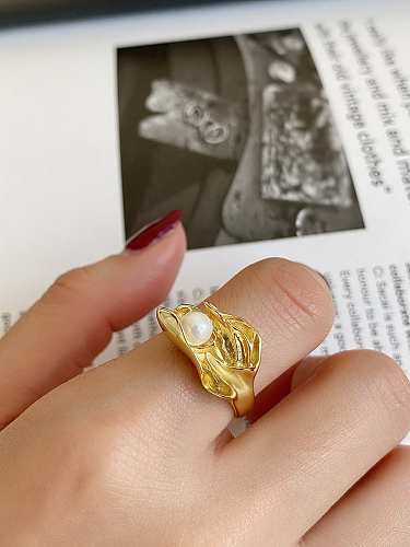 925 Sterling Silver Imitation Pearl Irregular Vintage Band Ring